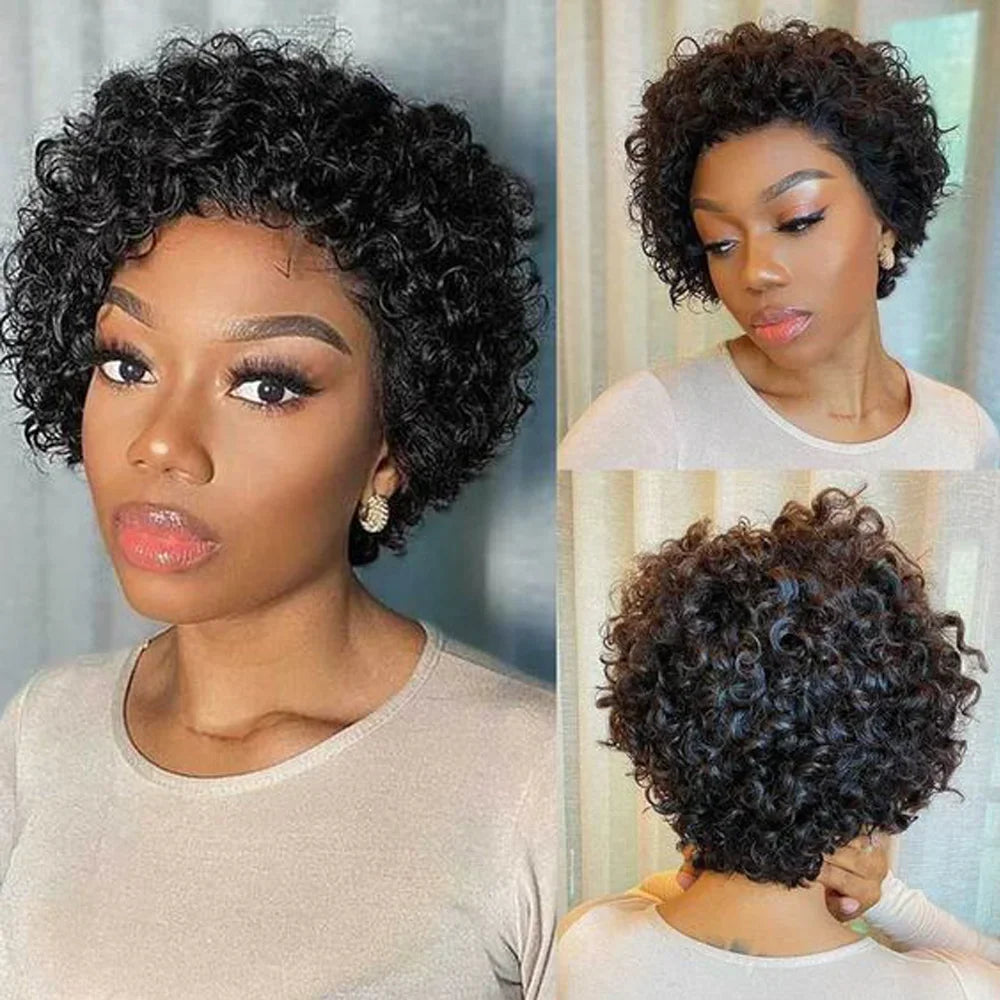 Burmese Hair 6inch Short Kinky Curly Pixie Cut 100% Human Hair Wigs 13x4x1 Transparent Lace Wig Natural Color For Black Women