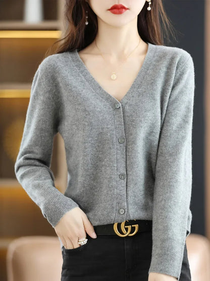 Women's Sweater 2026 Spring Autumn Cardigans V-neck Single Breasted Short Slim Lady Knitwear Tops Solid Korean Fashion Cardigan